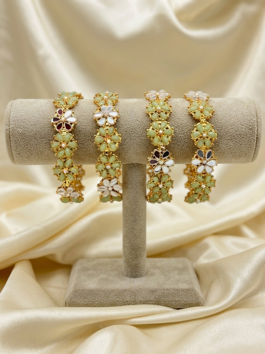 Floral Kundan Bangle Set
