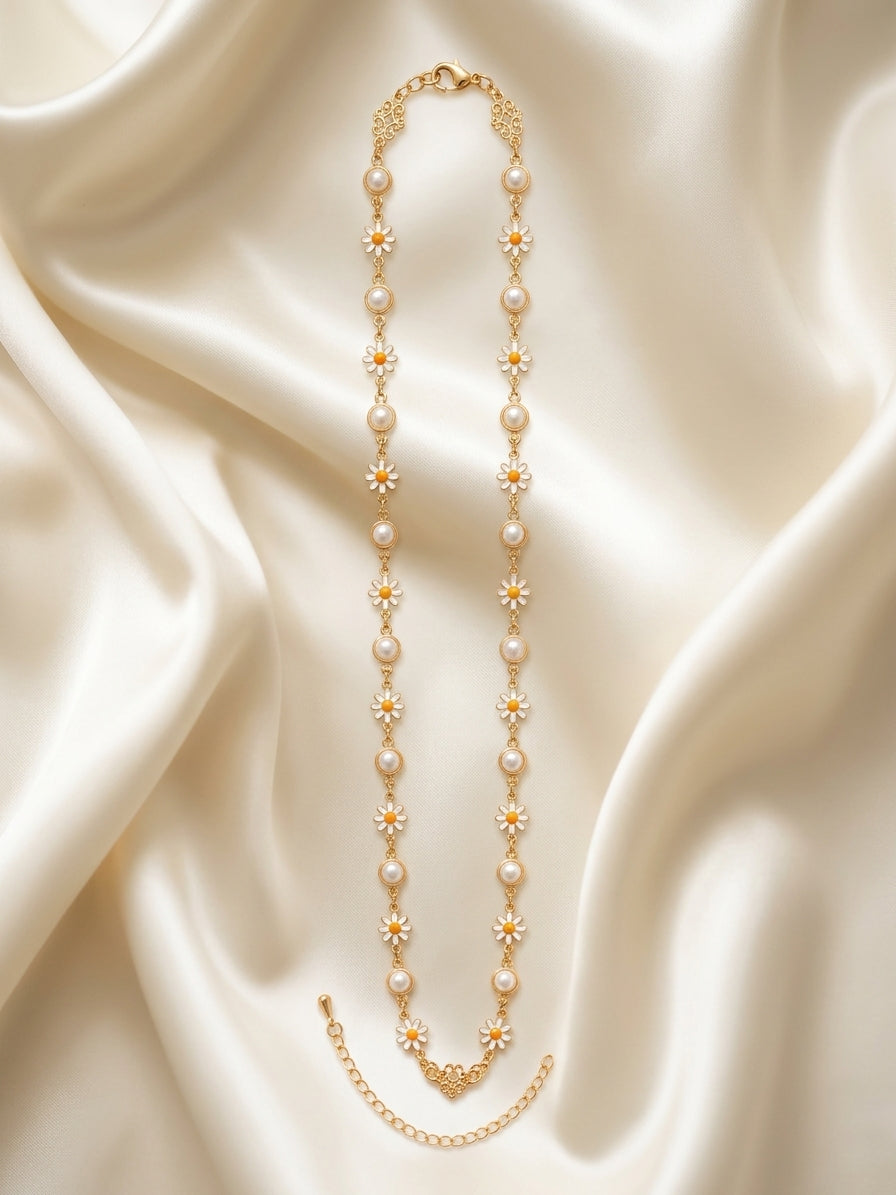 Daisy & Pearl Filigree Gold-Tone Anklet
