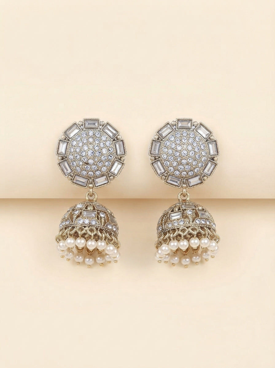 Aura Pavé Medallion Pearl Bell Jhumka Earrings