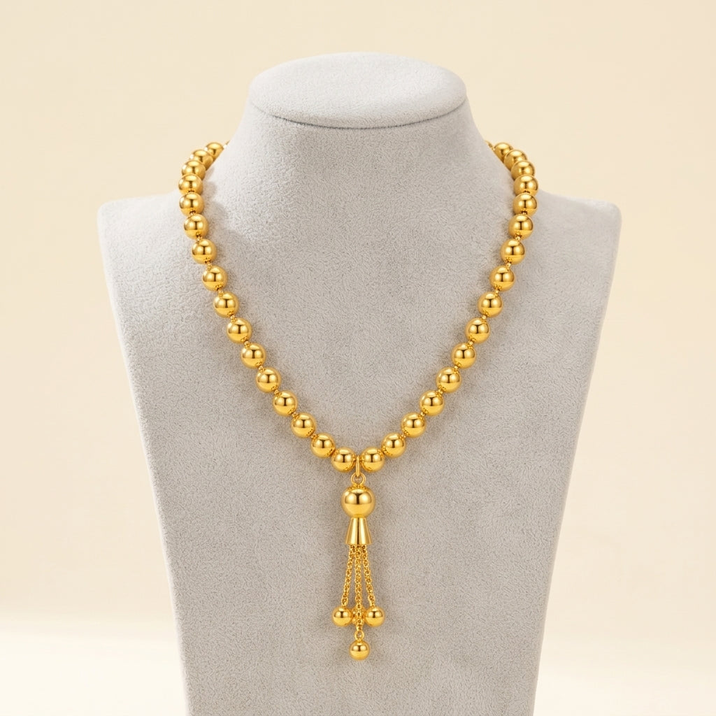 Aura Polished Bead Tassel Gold-Tone Necklace