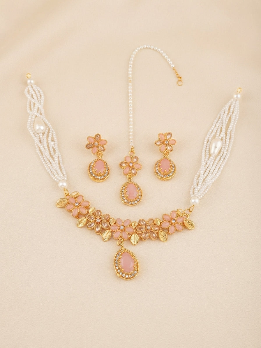 Flora Crystal & Multi-Strand Pearl Choker Set