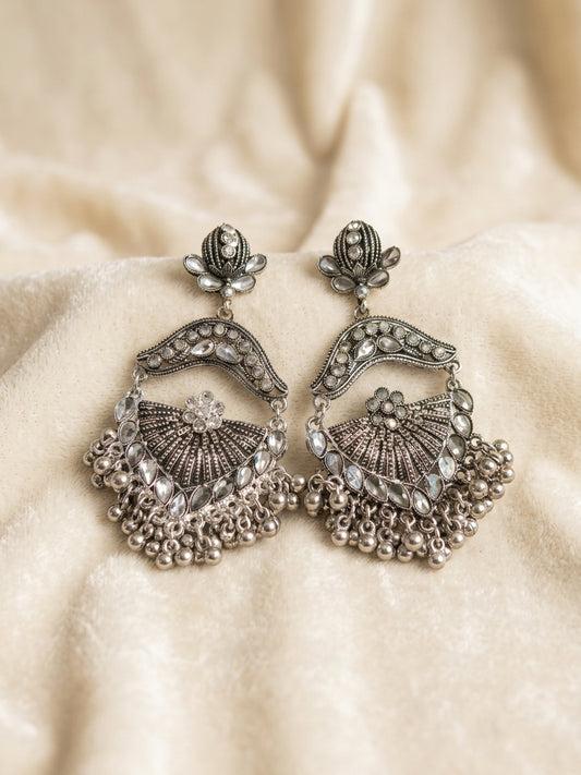 Aura Oxidized Silver Ghungroo Statement Earrings
