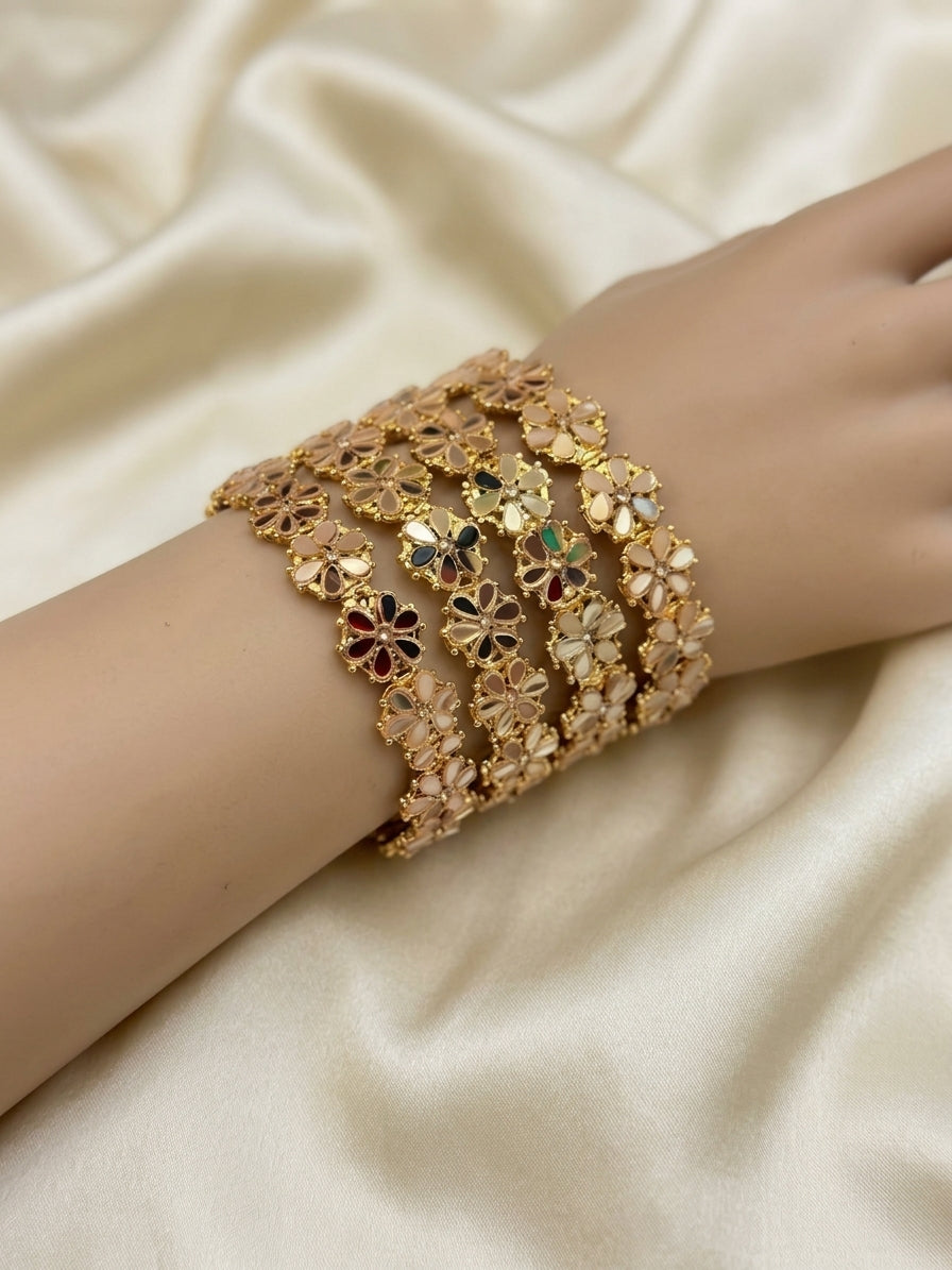Floral Kundan Bangle Set