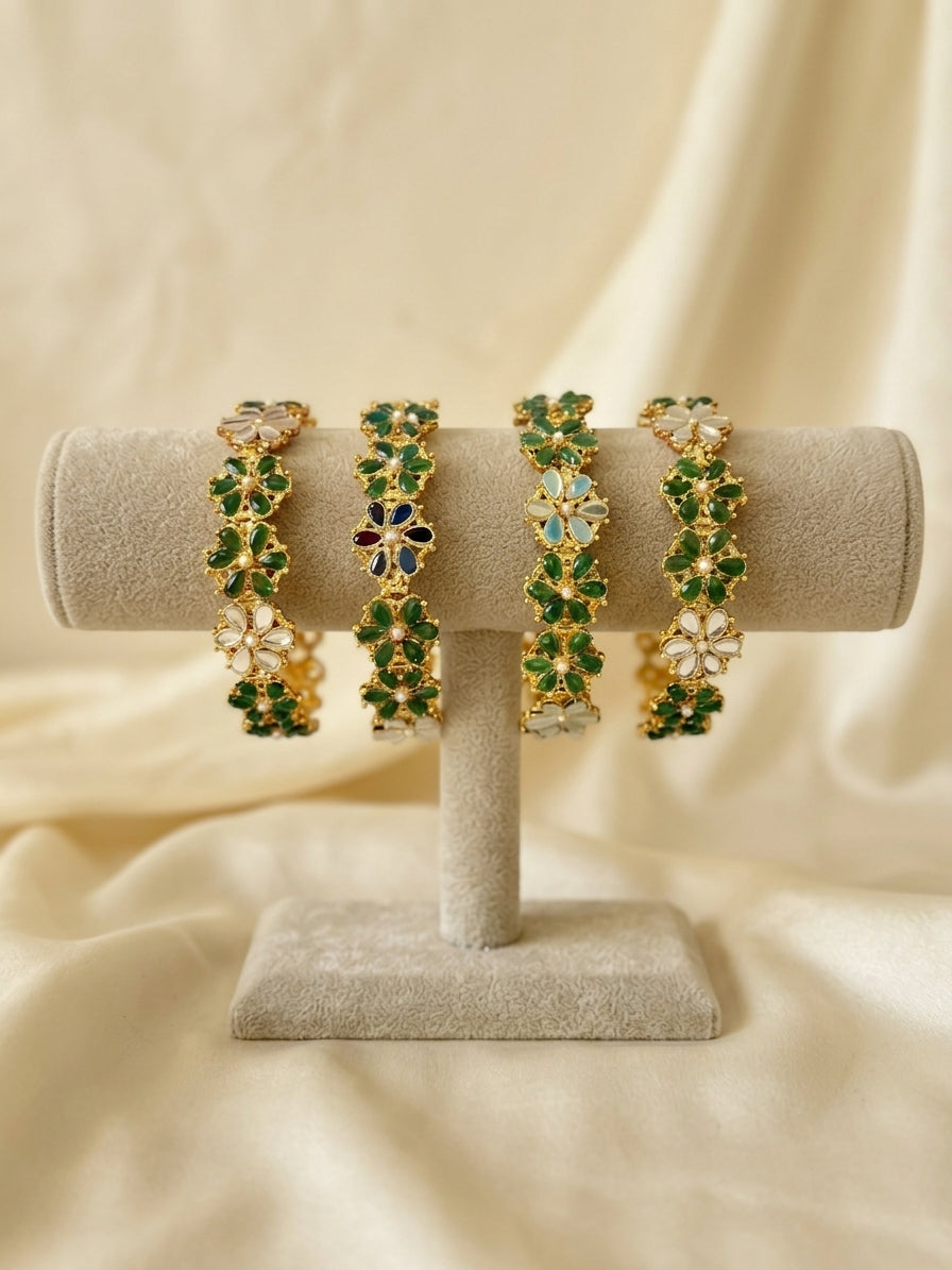 Floral Kundan Bangle Set