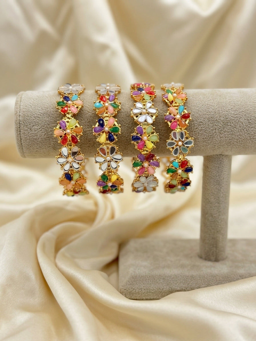 Floral Kundan Bangle Set