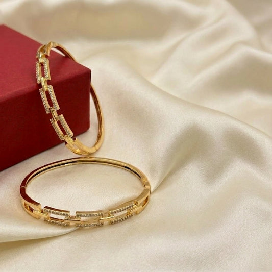 Luxe Geometric Pavé Gold-Tone Kada Bangle