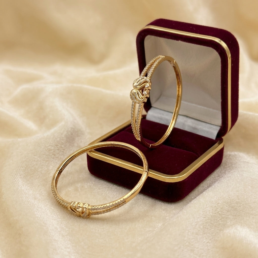 Luxe Geometric Pavé Gold-Tone Kada Bangle