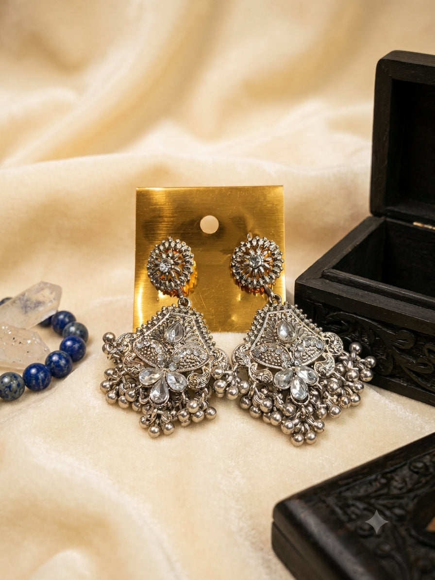 Aura Oxidized Silver Ghungroo Statement Earrings