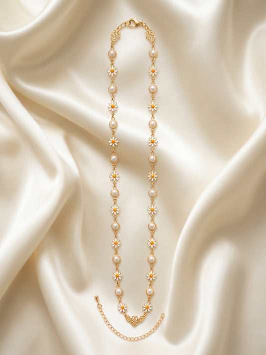 Daisy & Pearl Filigree Gold-Tone Anklet