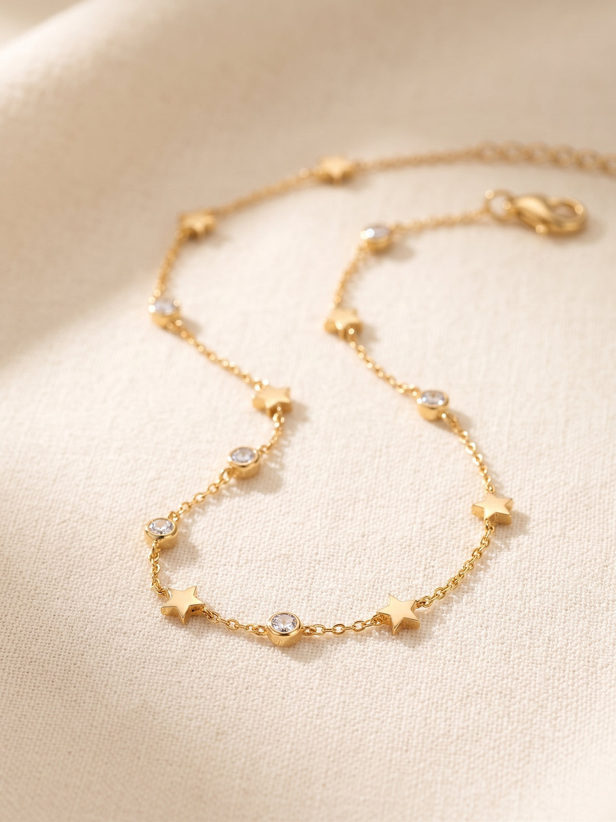 Celestial Star & Solitaire Crystal Gold-Tone Anklet