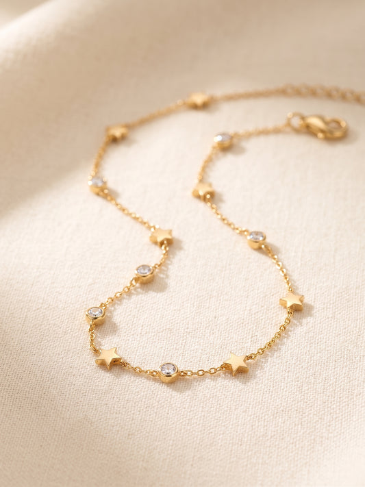 Celestial Star & Solitaire Crystal Gold-Tone Anklet