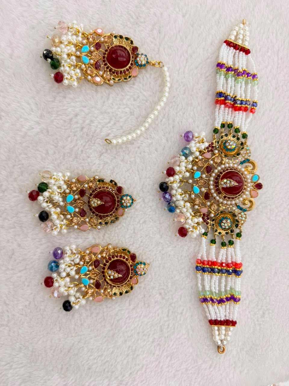 Festive Pearl Medallion Choker & Tikka Set