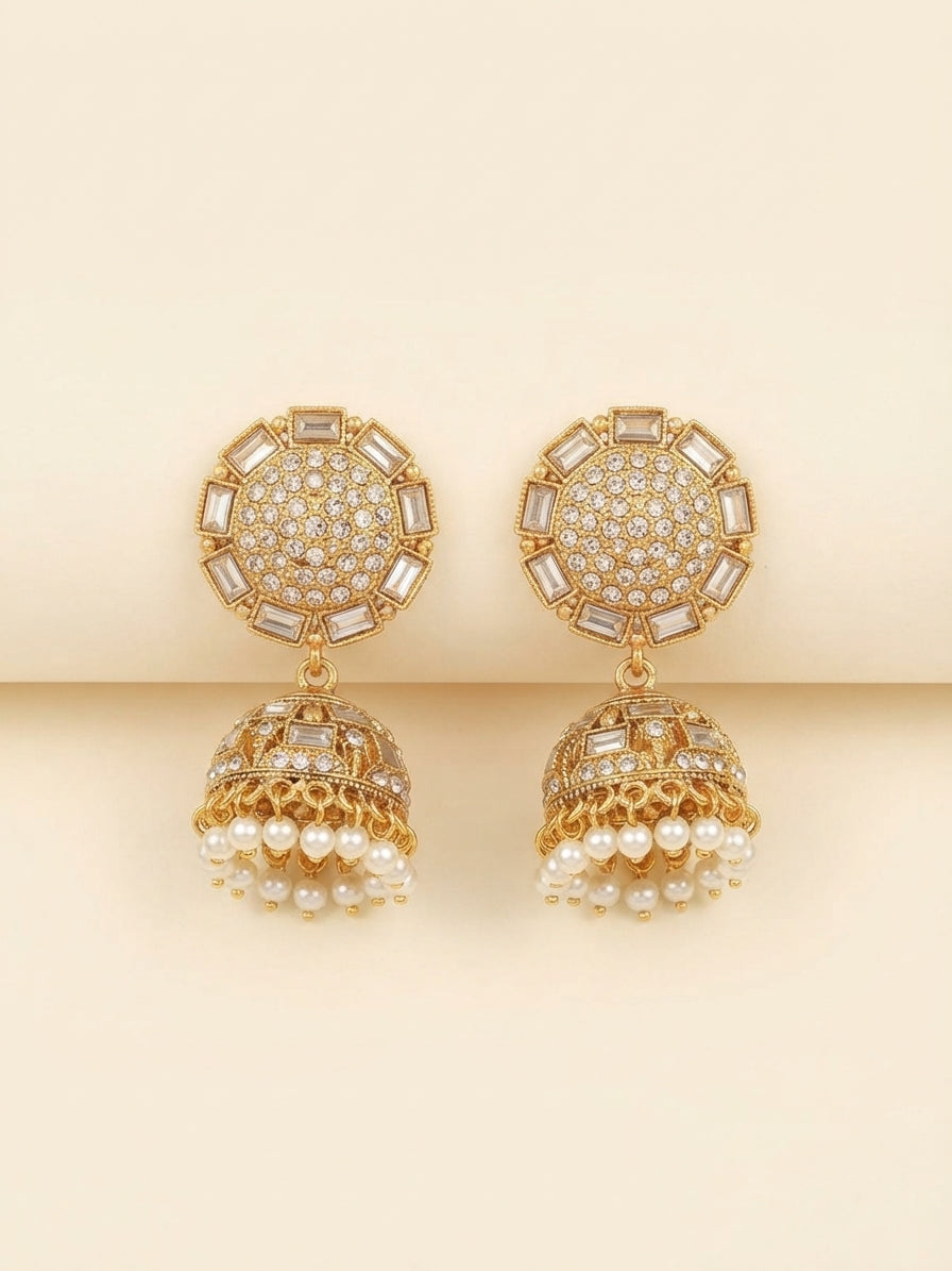 Aura Pavé Medallion Pearl Bell Jhumka Earrings