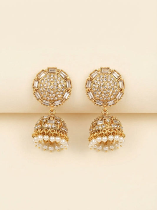 Aura Pavé Medallion Pearl Bell Jhumka Earrings