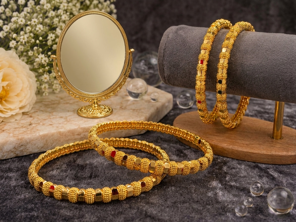 Aura Textured Cube Gold-Tone Bangle Set