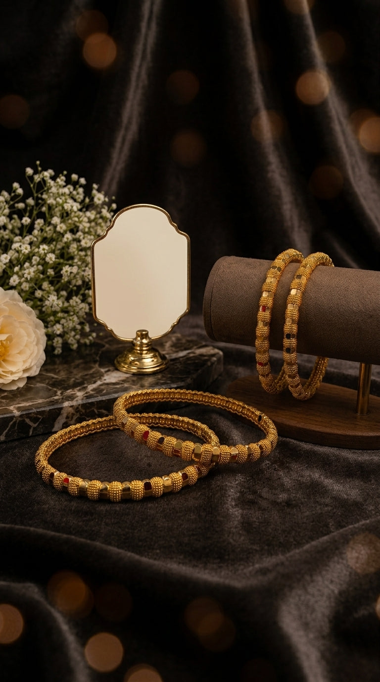 Aura Textured Cube Gold-Tone Bangle Set