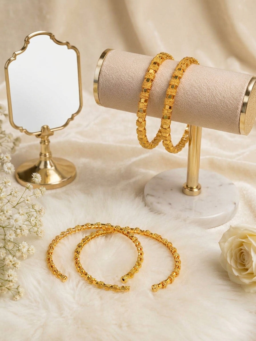Aura Textured Cube Gold-Tone Bangle Set