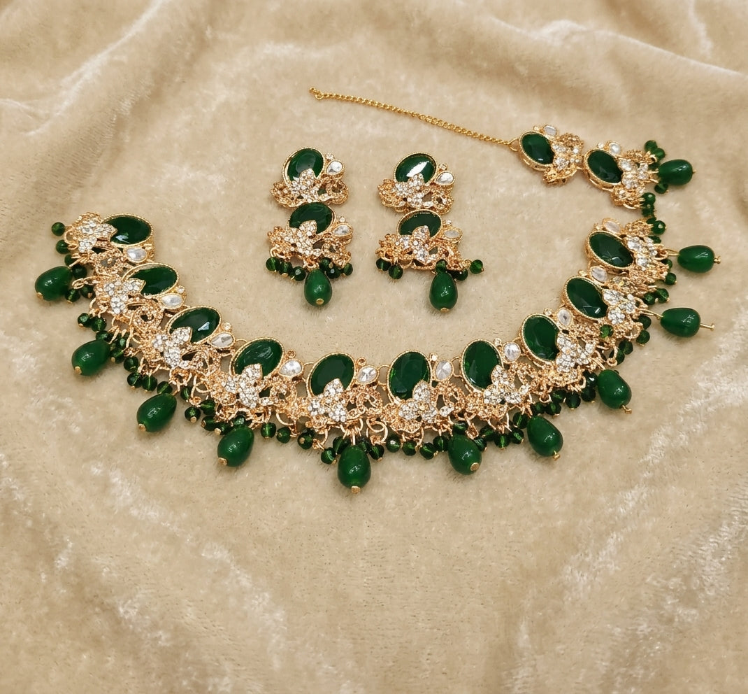 Blossom Cabochon Choker & Tikka Set