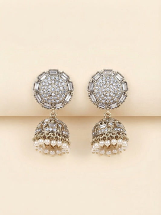Aura Pavé Medallion Pearl Bell Jhumka Earrings