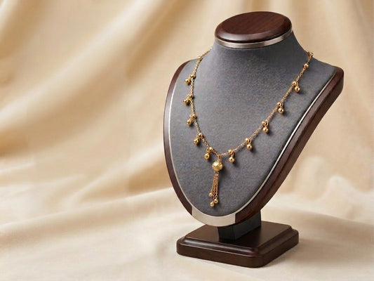 Droplet Bead Tassel Gold-Tone Necklace