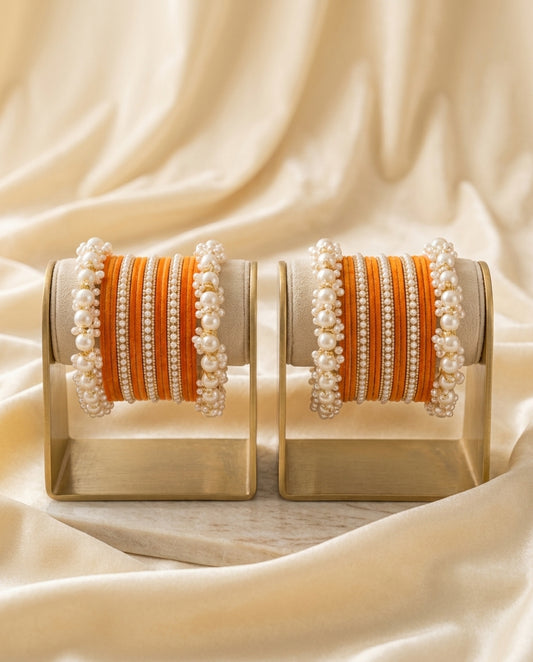 Velvet & Pearl Cluster Chura Bangle Set